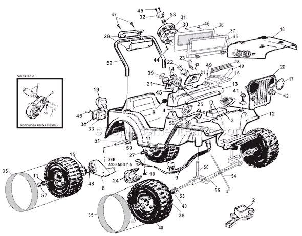 Page A Diagram and Parts List for 74765-9993  Power Wheels Ride-On Cars